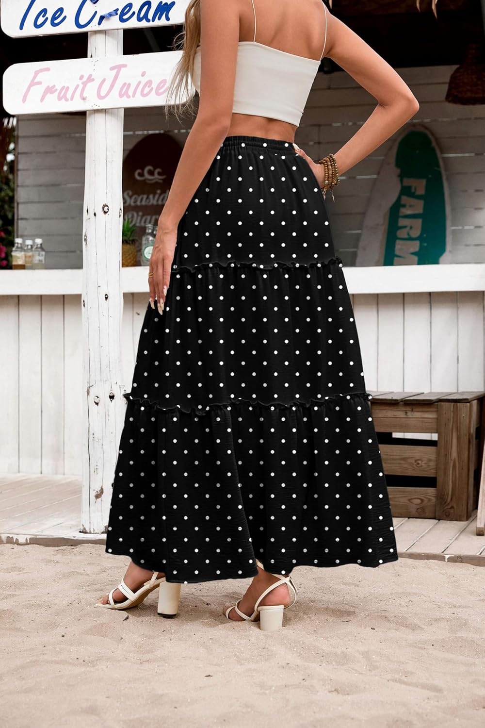 image:imageZeagoo Womens Casual Maxi Skirts for Women 2026 High Waist Boho Skirts Floral Printed Long Flowy Skirt with PocketsWhite Dot