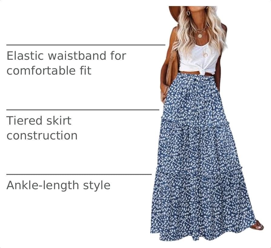 image:imageZeagoo Womens Casual Maxi Skirts for Women 2026 High Waist Boho Skirts Floral Printed Long Flowy Skirt with PocketsWhite Floral01
