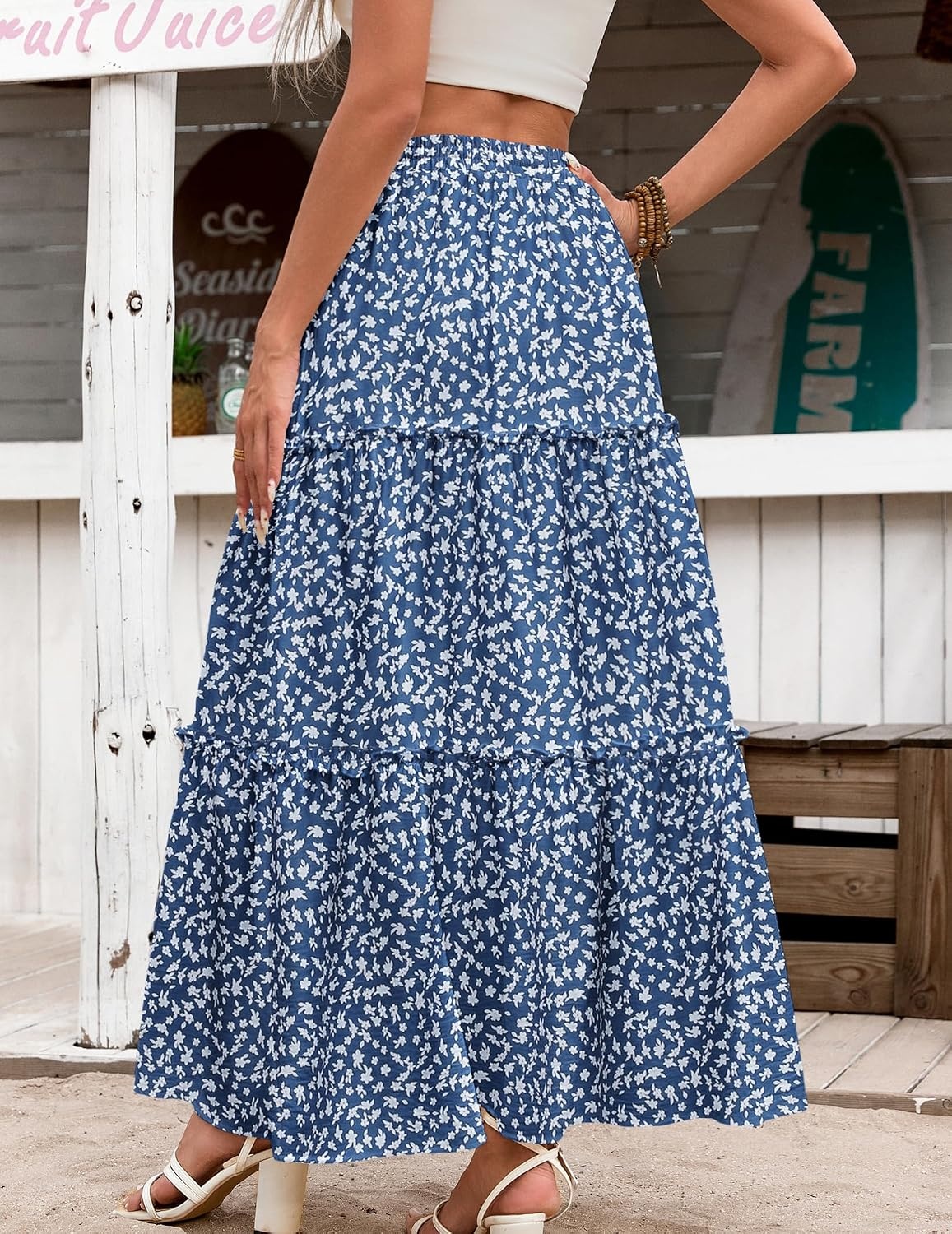 image:imageZeagoo Womens Casual Maxi Skirts for Women 2026 High Waist Boho Skirts Floral Printed Long Flowy Skirt with PocketsWhite Floral01