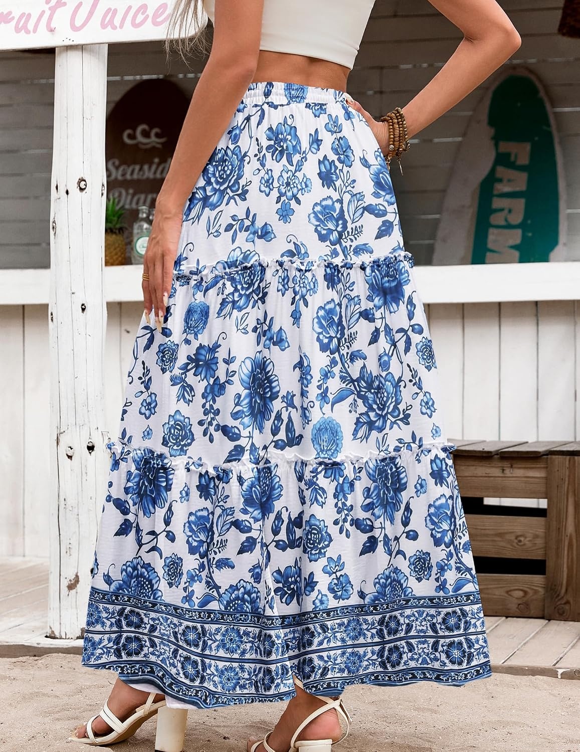 image:imageZeagoo Womens Casual Maxi Skirts for Women 2026 High Waist Boho Skirts Floral Printed Long Flowy Skirt with PocketsWhite Floral03