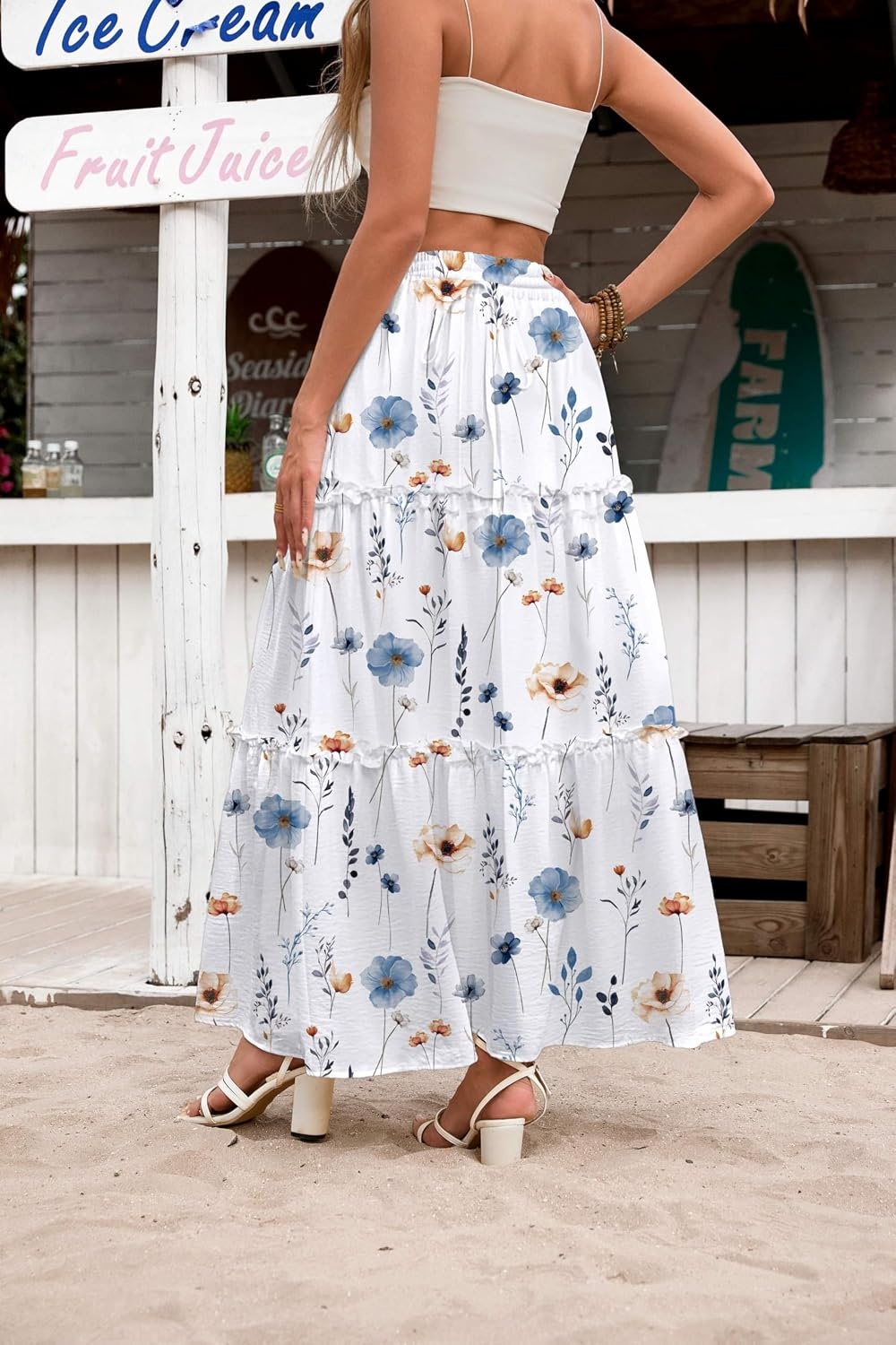 image:imageZeagoo Womens Casual Maxi Skirts for Women 2026 High Waist Boho Skirts Floral Printed Long Flowy Skirt with PocketsWhite Floralprinted