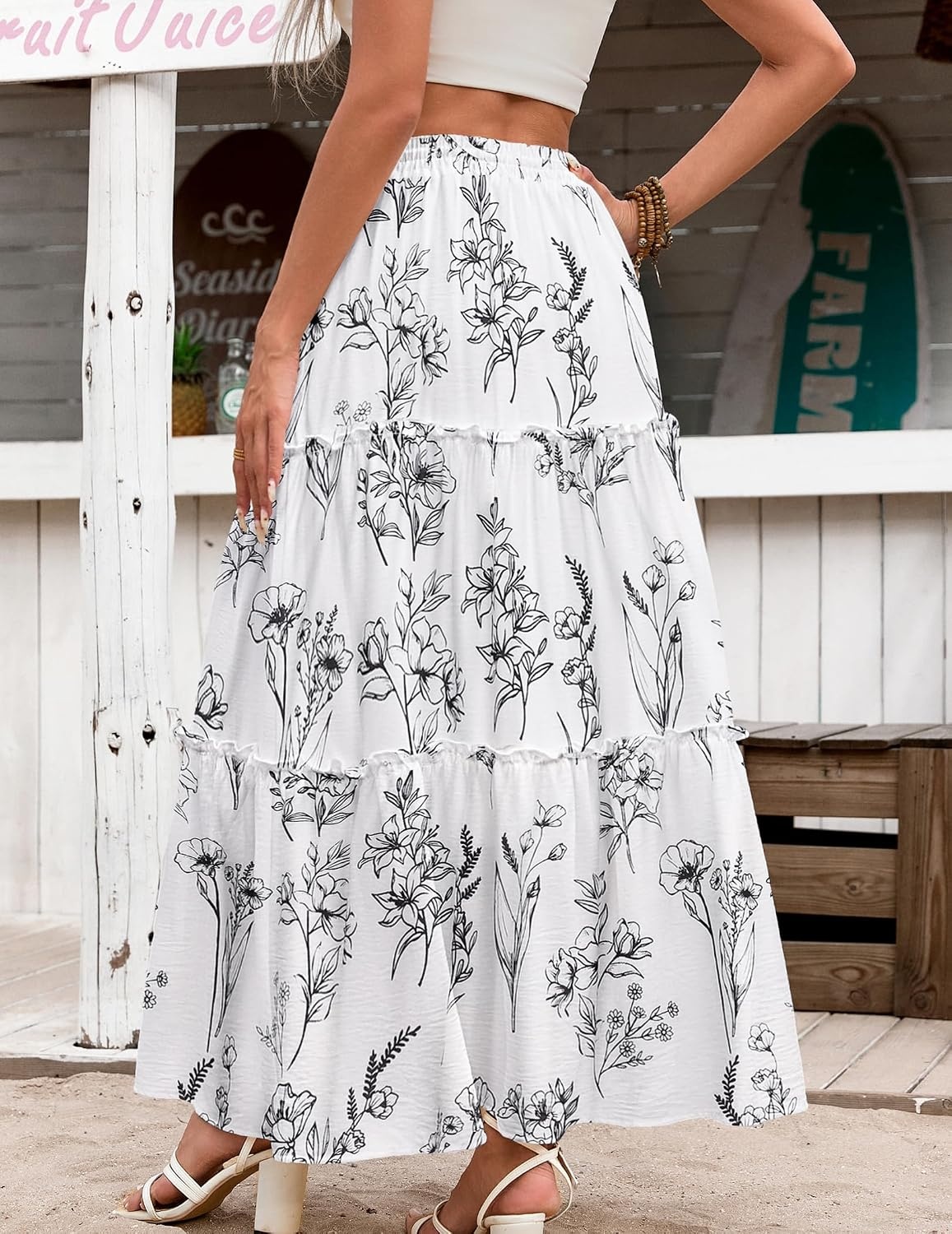 image:imageZeagoo Womens Casual Maxi Skirts for Women 2026 High Waist Boho Skirts Floral Printed Long Flowy Skirt with PocketsWhiteprinted01