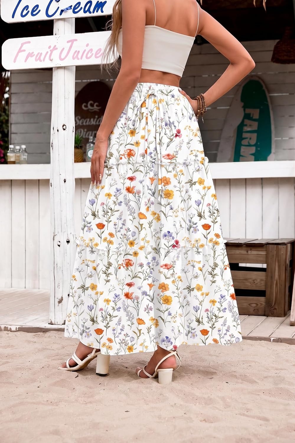 image:imageZeagoo Womens Casual Maxi Skirts for Women 2026 High Waist Boho Skirts Floral Printed Long Flowy Skirt with PocketsXh403
