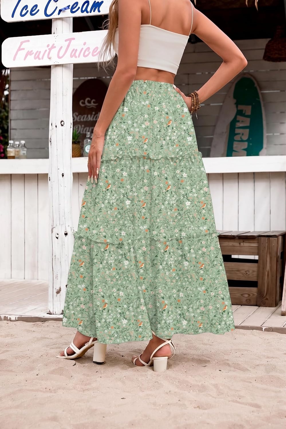 image:imageZeagoo Womens Casual Maxi Skirts for Women 2026 High Waist Boho Skirts Floral Printed Long Flowy Skirt with PocketsXh534