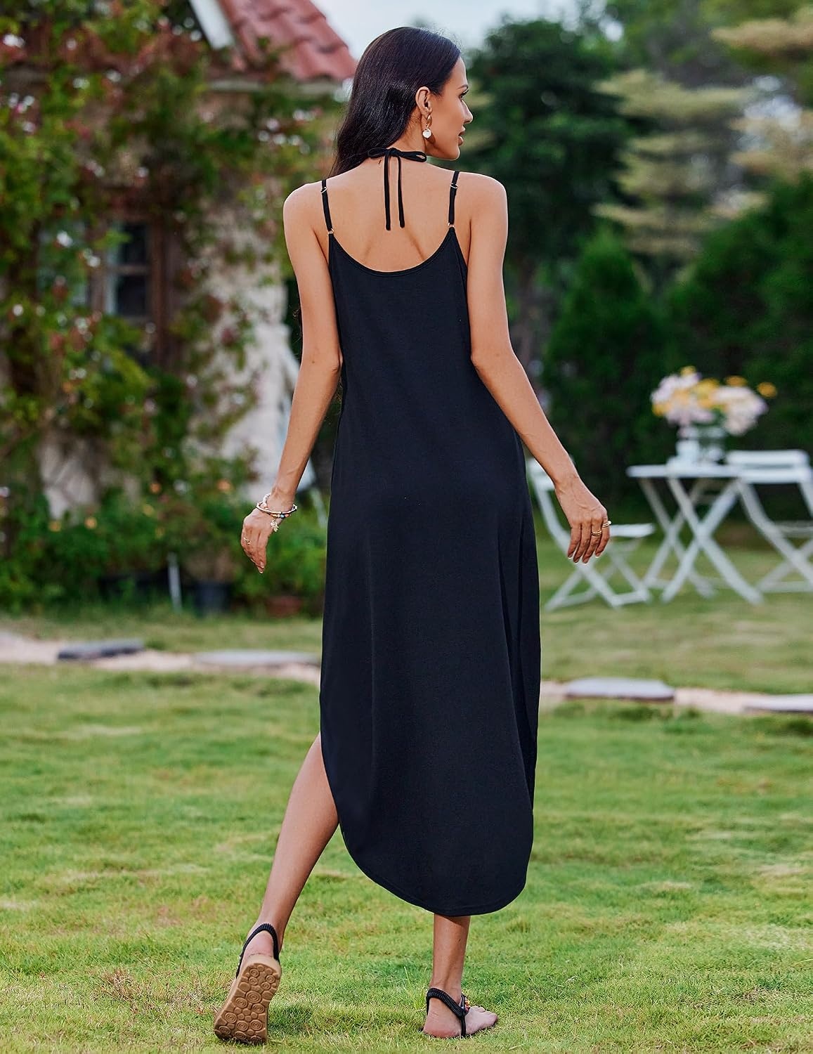image:imageZeagoo Womens Casual Sundress Summer Maxi Sleeveless V Neck Split Boho Beach Dress Travel Vacation Dress with Pockets01black