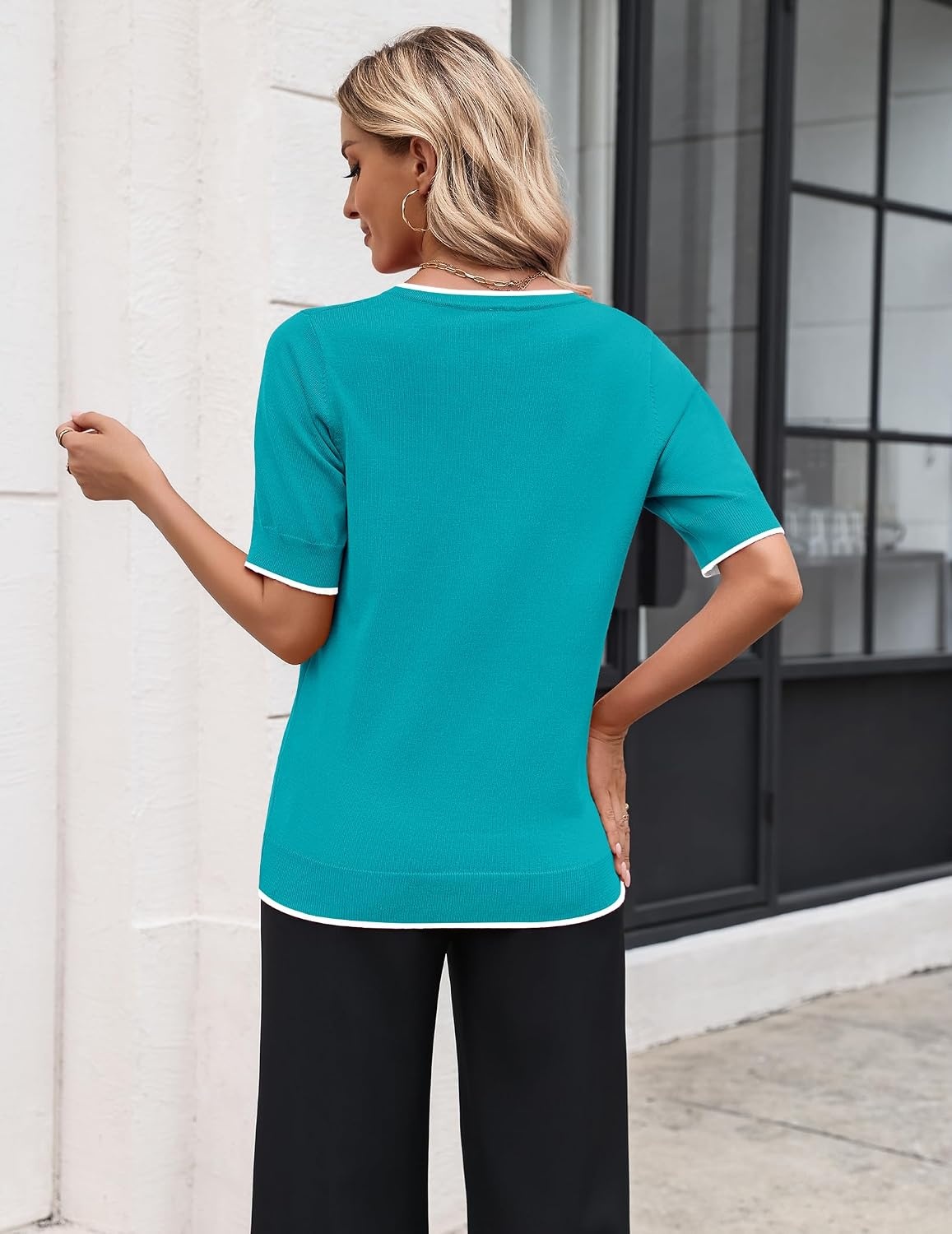 image:imageZeagoo Womens Short Sleeve Sweater 2026 Spring Summer Tops ClothesPeacock Blue