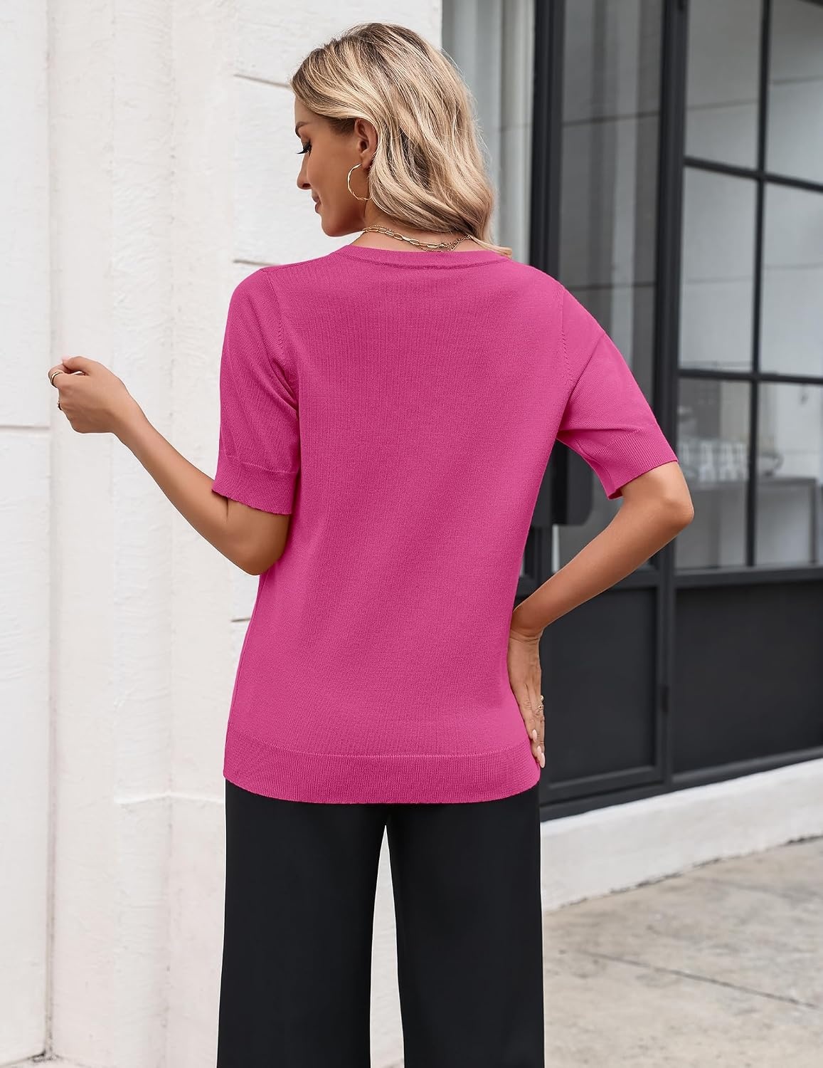 image:imageZeagoo Womens Short Sleeve Sweater 2026 Spring Summer Tops ClothesRose Red