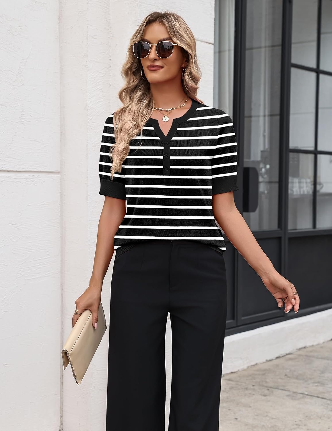 image:imageZeagoo Womens Short Sleeve Sweater 2026 Spring Summer Tops ClothesTw102
