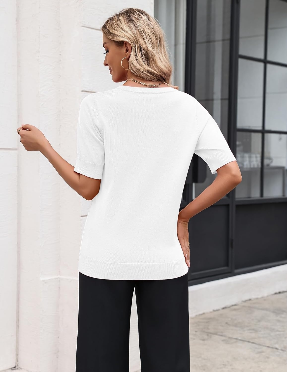 image:imageZeagoo Womens Short Sleeve Sweater 2026 Spring Summer Tops ClothesWhite