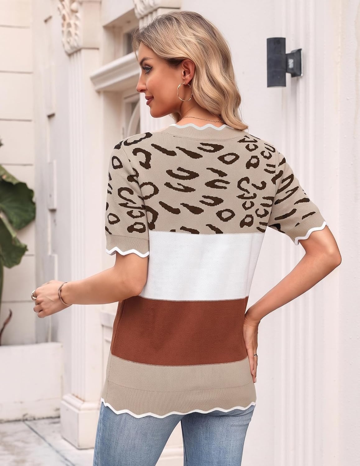 image:imageZeagoo Womens Short Sleeve Sweater 2026 Summer V Neck Tops Dressy BlousesJh722