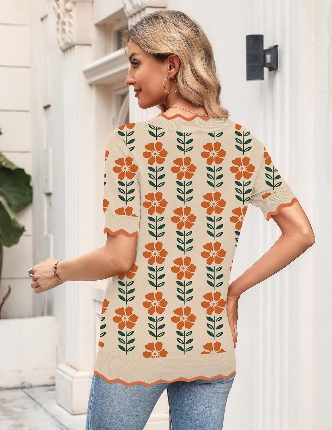 image:imageZeagoo Womens Short Sleeve Sweater 2026 Summer V Neck Tops Dressy BlousesSf167