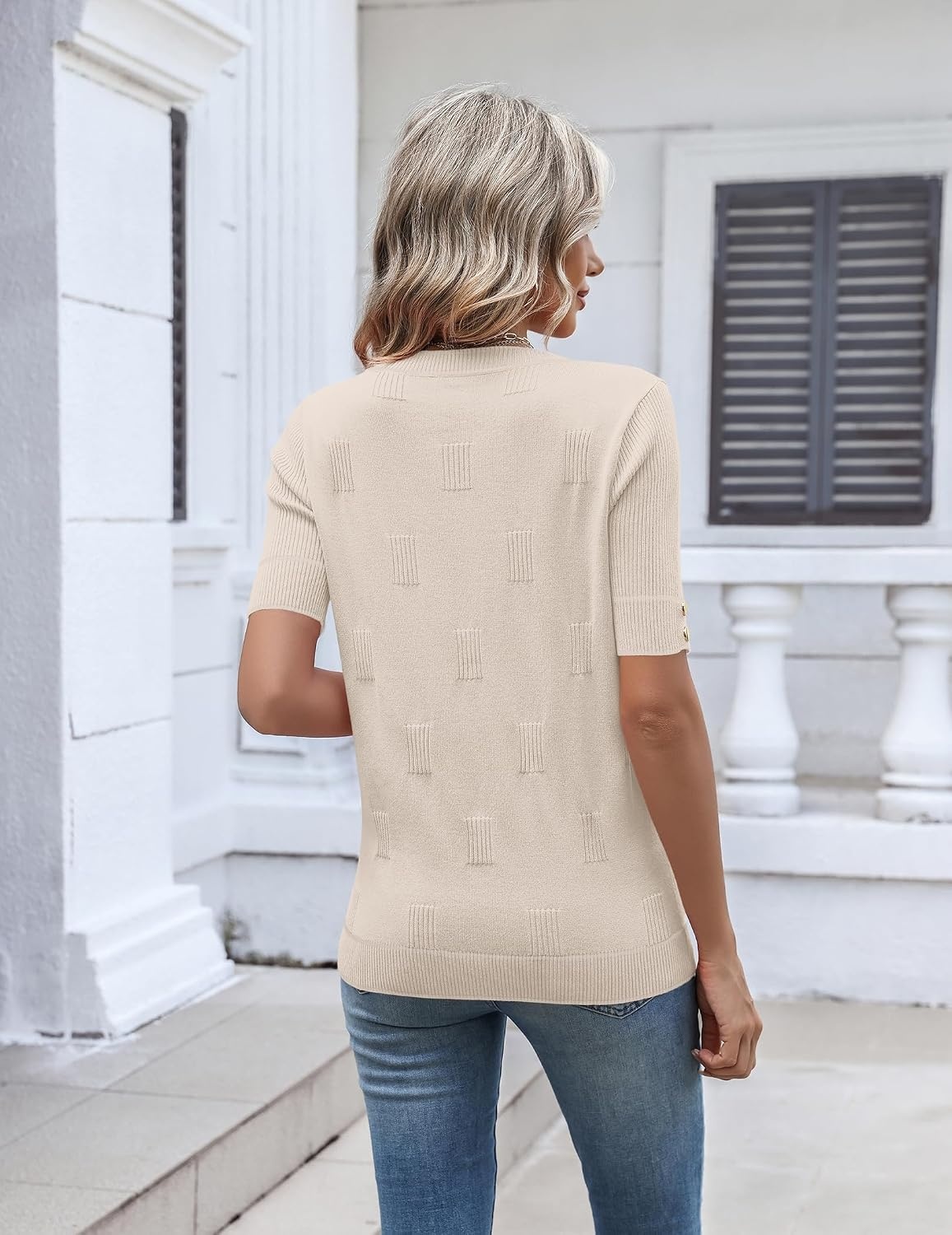image:imageZeagoo Womens Short Sleeve Sweater V Neck Lightweight Dressy Casual OutfitsBeige