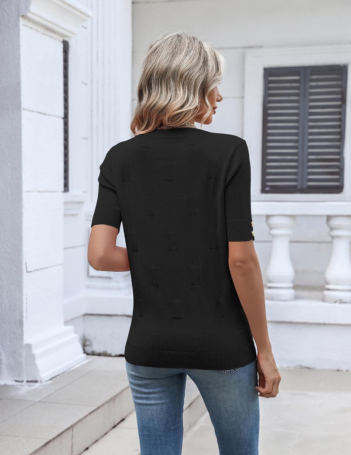 image:imageZeagoo Womens Short Sleeve Sweater V Neck Lightweight Dressy Casual OutfitsBlack