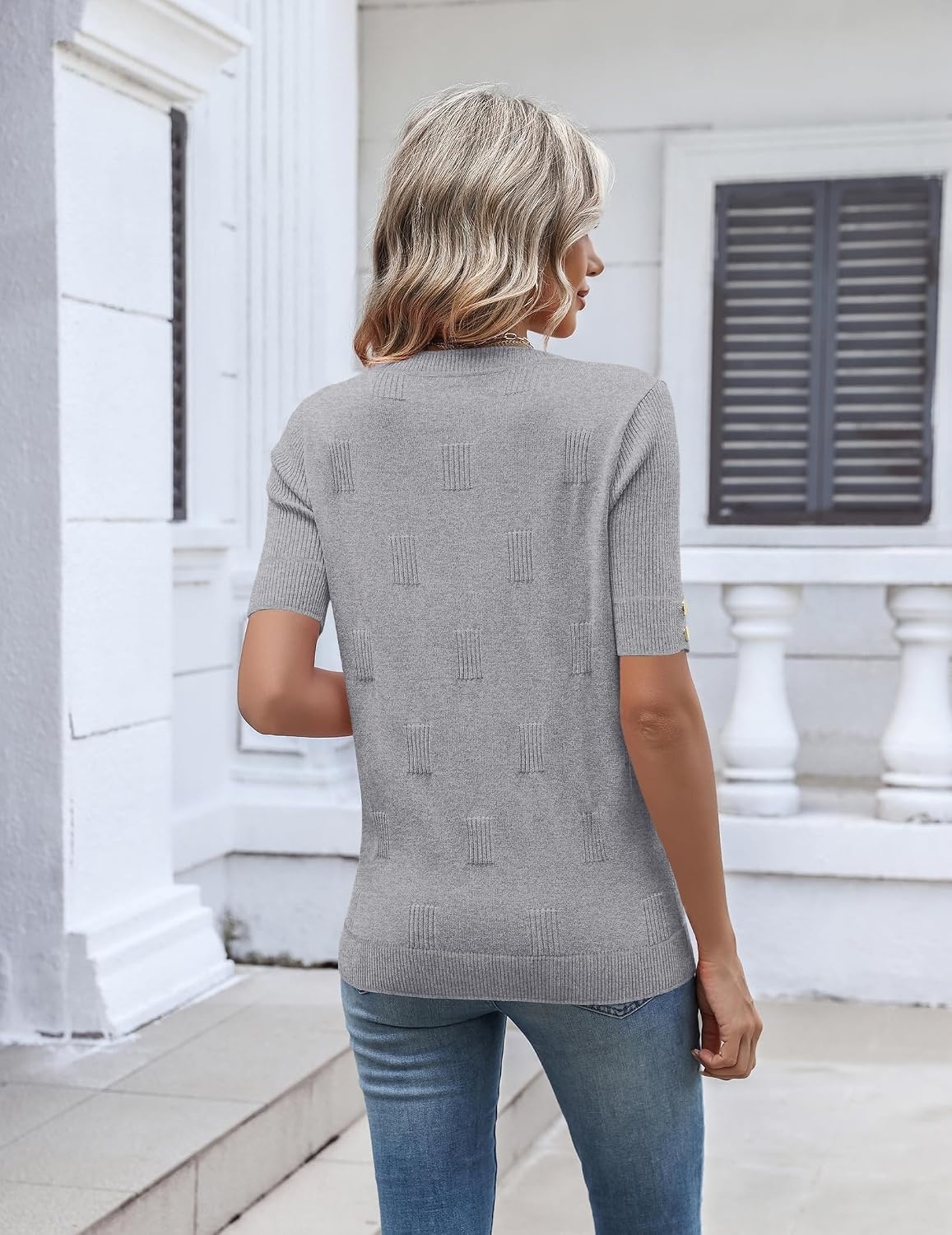 image:imageZeagoo Womens Short Sleeve Sweater V Neck Lightweight Dressy Casual OutfitsGray