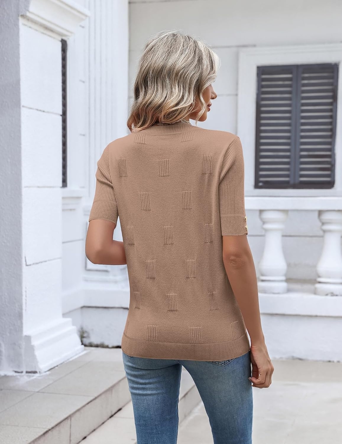 image:imageZeagoo Womens Short Sleeve Sweater V Neck Lightweight Dressy Casual OutfitsKhaki