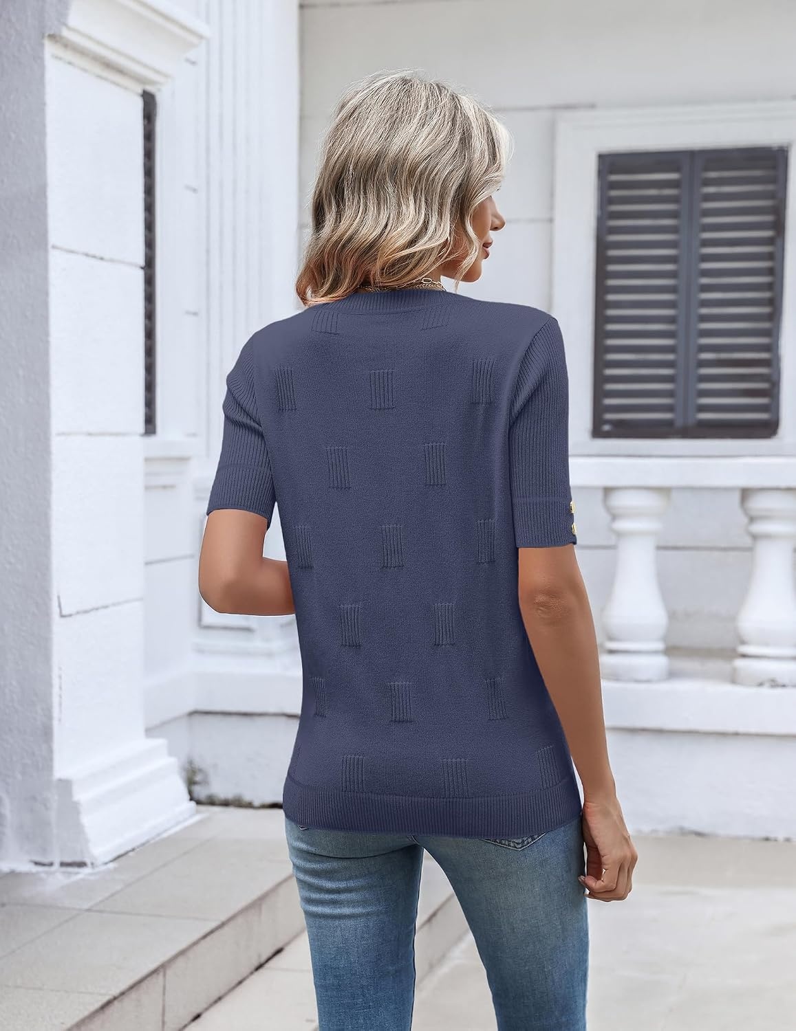 image:imageZeagoo Womens Short Sleeve Sweater V Neck Lightweight Dressy Casual OutfitsNavy Blue