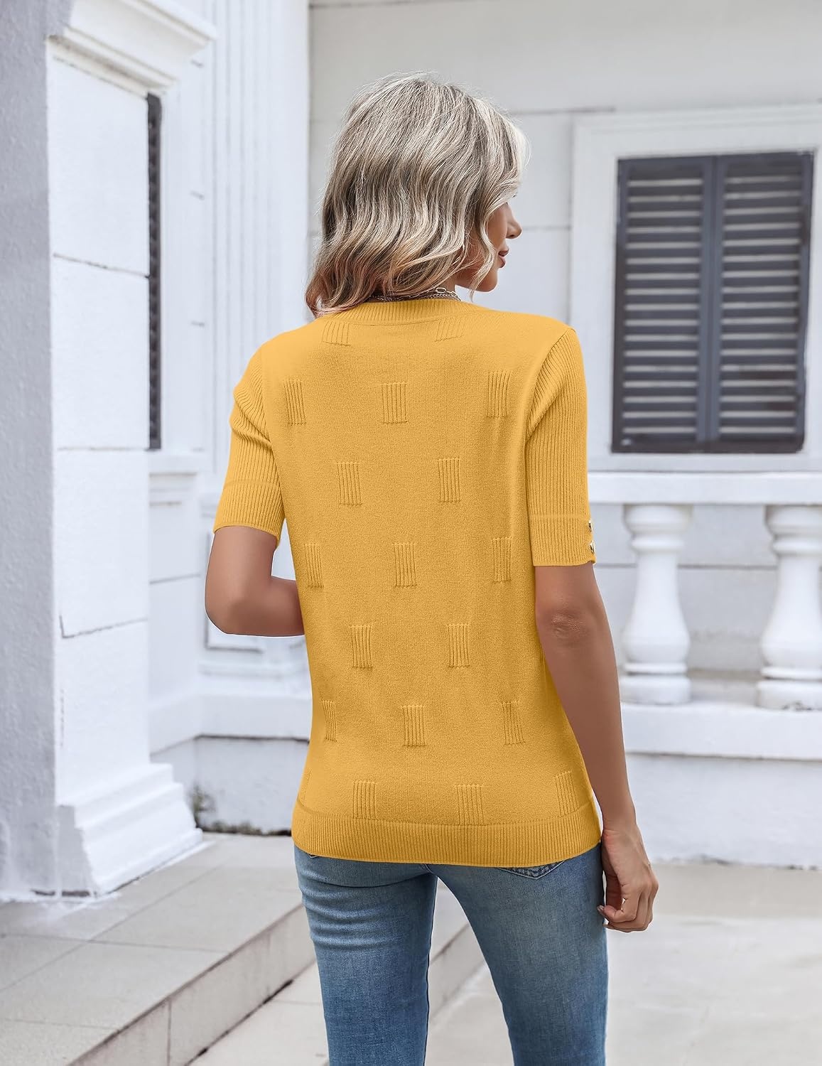 image:imageZeagoo Womens Short Sleeve Sweater V Neck Lightweight Dressy Casual OutfitsYellow