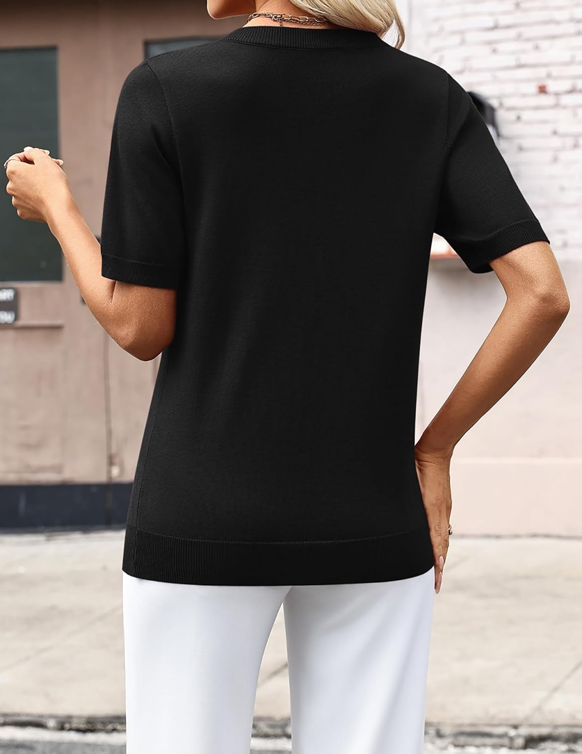image:imageZeagoo Womens Short Sleeve Sweaters Summer V Neck Business Casual Knit TopsBlack