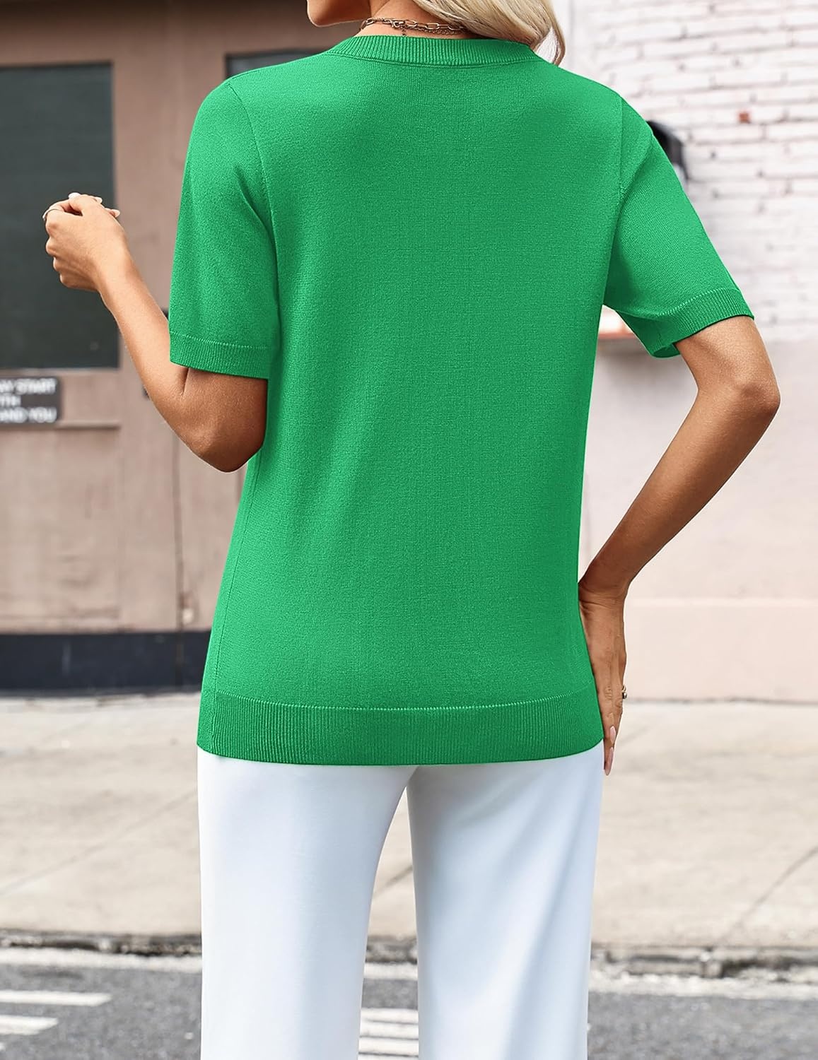 image:imageZeagoo Womens Short Sleeve Sweaters Summer V Neck Business Casual Knit TopsGreen