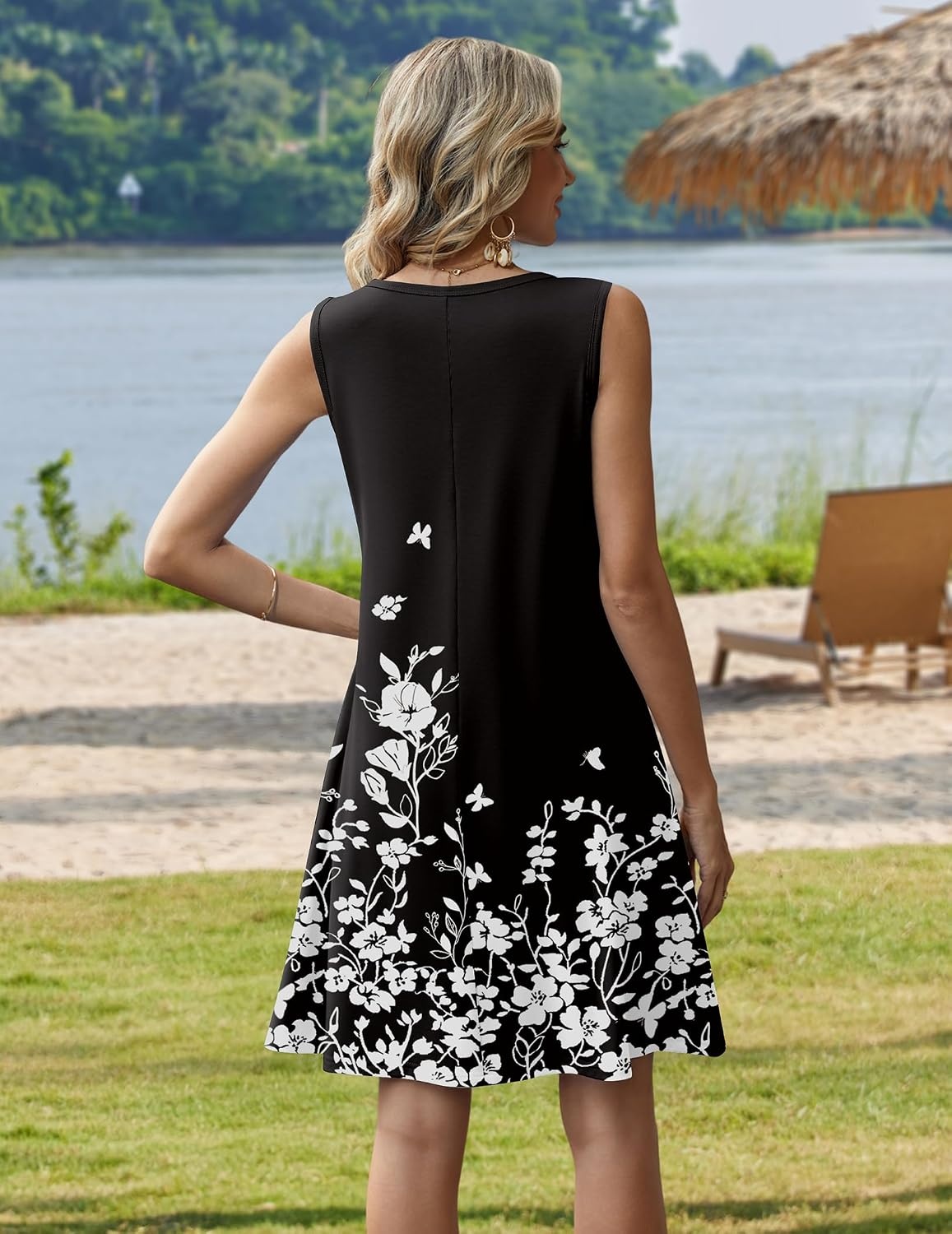image:imageZeagoo Womens Summer Dress 2026 Sleeveless Casual ALine Tshirt Sundresses01black Floral