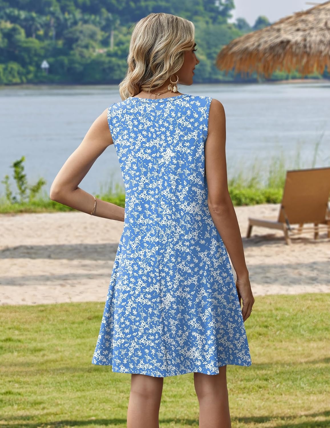 image:imageZeagoo Womens Summer Dress 2026 Sleeveless Casual ALine Tshirt Sundresses02blue Floral