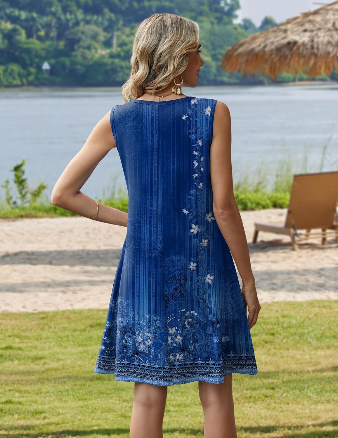 image:imageZeagoo Womens Summer Dress 2026 Sleeveless Casual ALine Tshirt SundressesBlue Ethnic