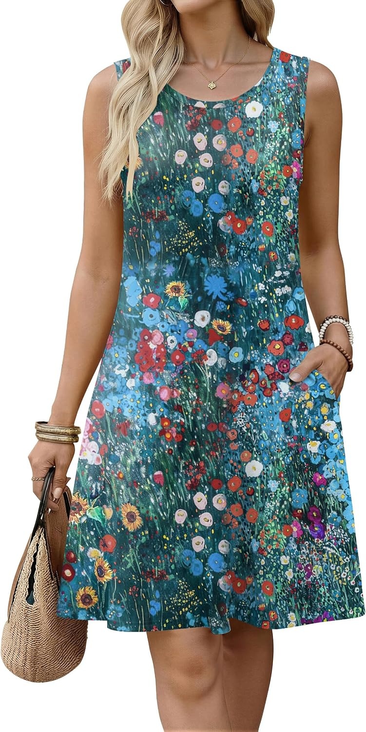 image:imageZeagoo Womens Summer Dress 2026 Sleeveless Casual ALine Tshirt SundressesColorful