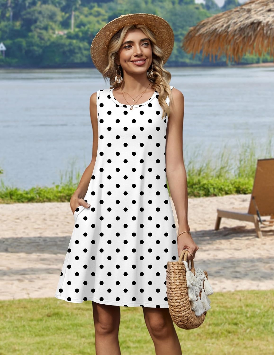 image:imageZeagoo Womens Summer Dress 2026 Sleeveless Casual ALine Tshirt SundressesJh592