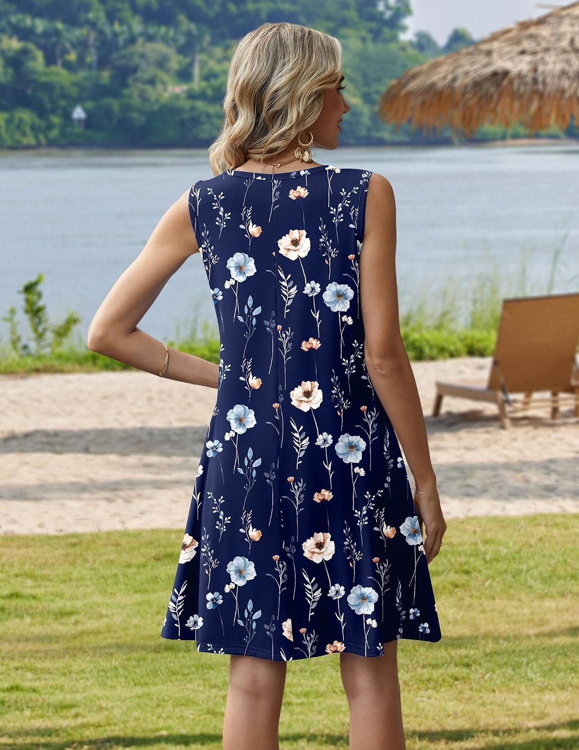image:imageZeagoo Womens Summer Dress 2026 Sleeveless Casual ALine Tshirt SundressesNavy Printbf318
