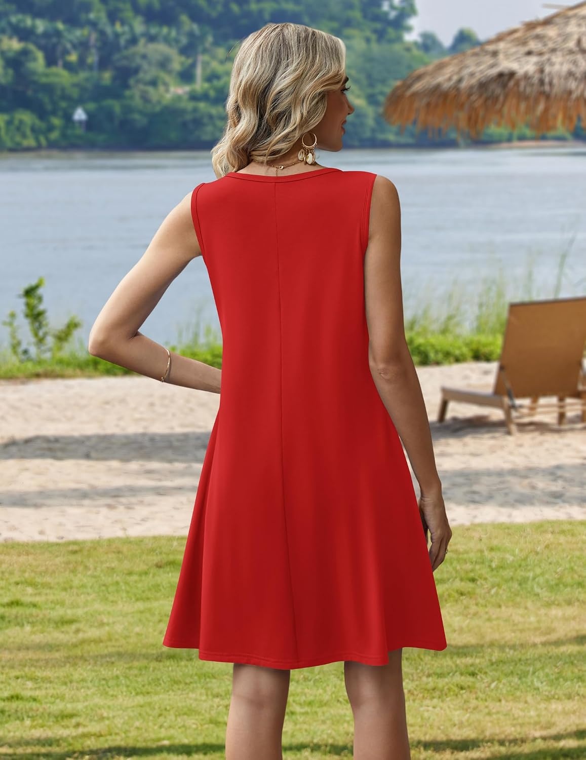 image:imageZeagoo Womens Summer Dress 2026 Sleeveless Casual ALine Tshirt SundressesRed
