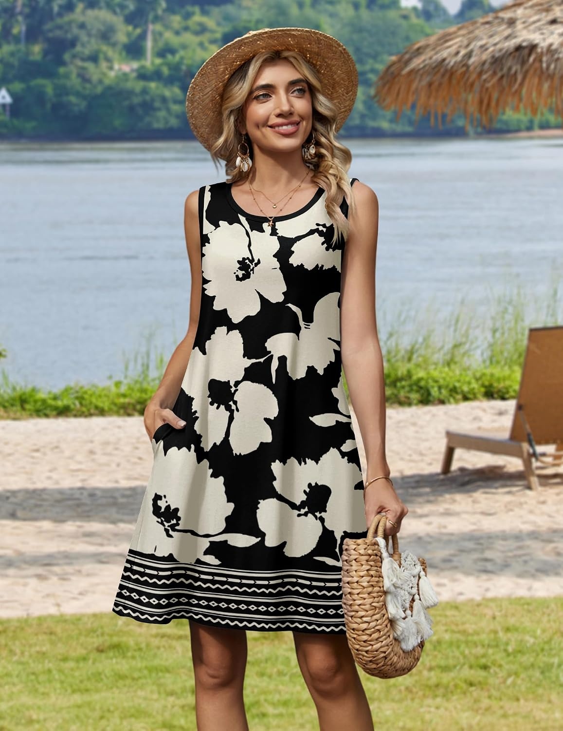 image:imageZeagoo Womens Summer Dress 2026 Sleeveless Casual ALine Tshirt SundressesSf350