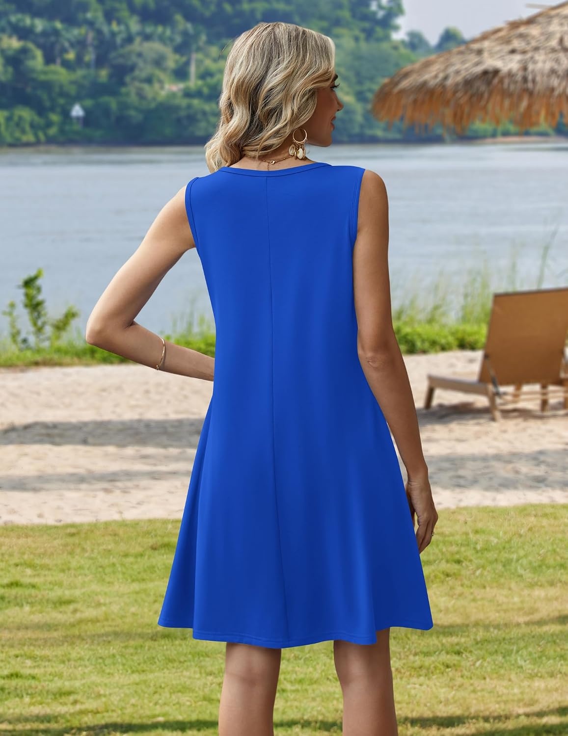 image:imageZeagoo Womens Summer Dress 2026 Sleeveless Casual ALine Tshirt SundressesSky Blue
