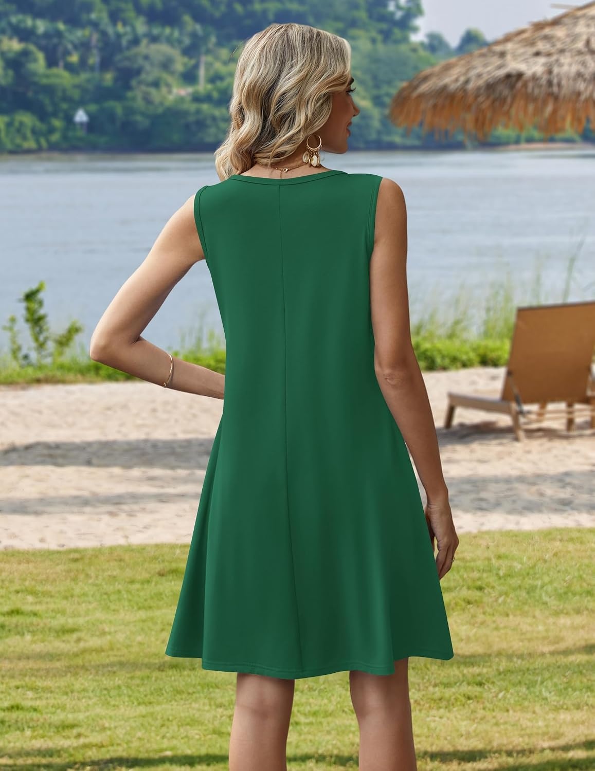 image:imageZeagoo Womens Summer Dress 2026 Sleeveless Casual ALine Tshirt SundressesSolid Green