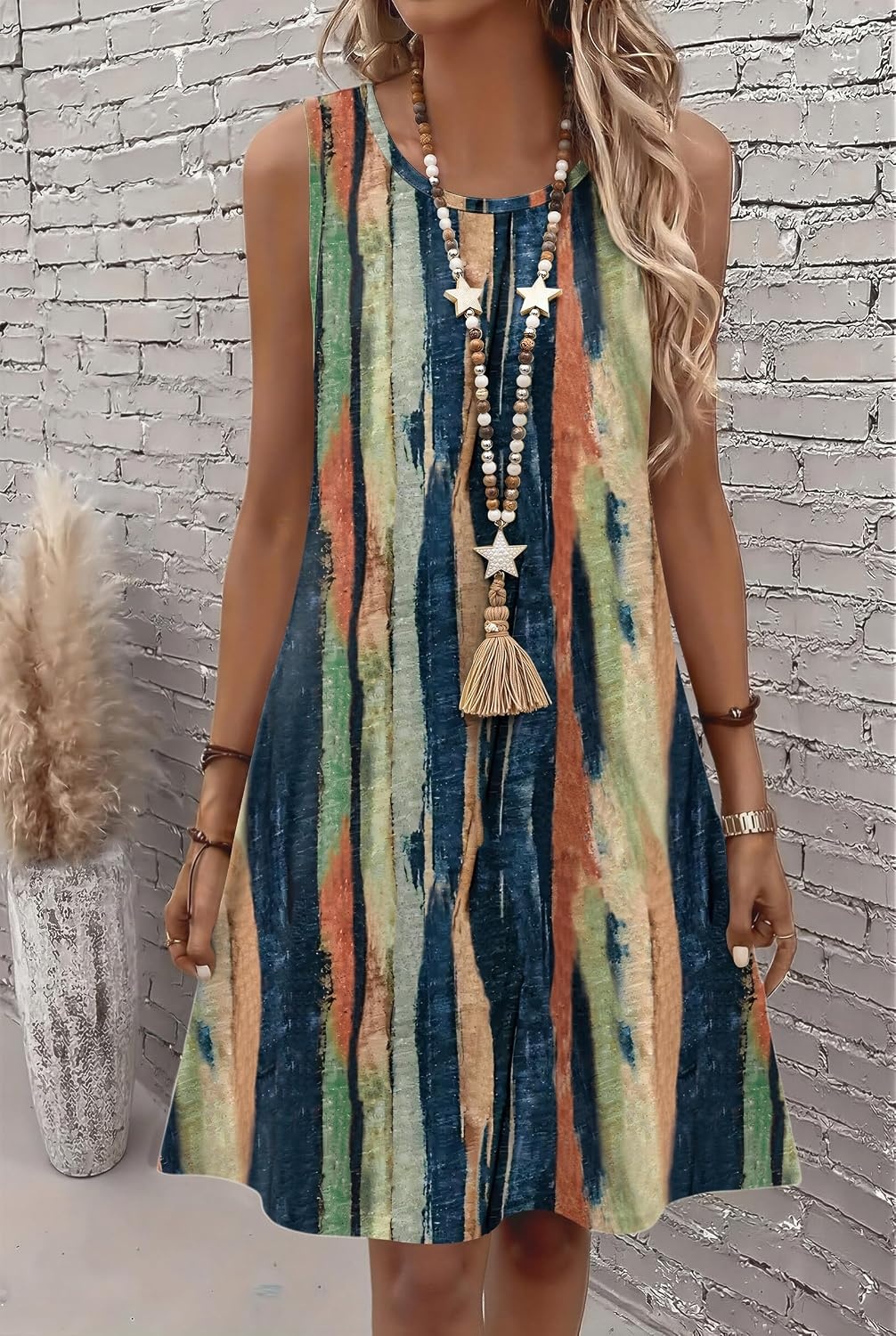 image:imageZeagoo Womens Summer Dress 2026 Sleeveless Casual ALine Tshirt SundressesStripe Print