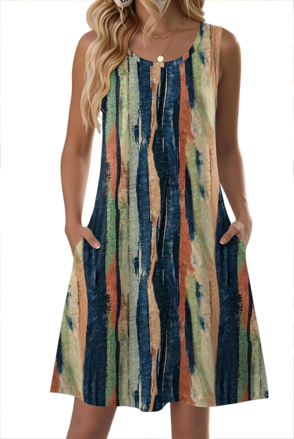 image:imageZeagoo Womens Summer Dress 2026 Sleeveless Casual ALine Tshirt SundressesStripe Print