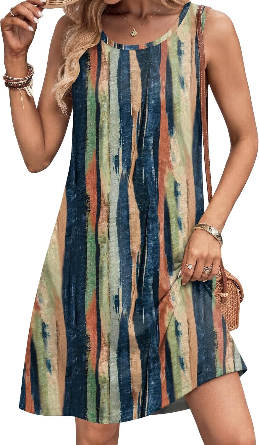 image:imageZeagoo Womens Summer Dress 2026 Sleeveless Casual ALine Tshirt SundressesStripe Print