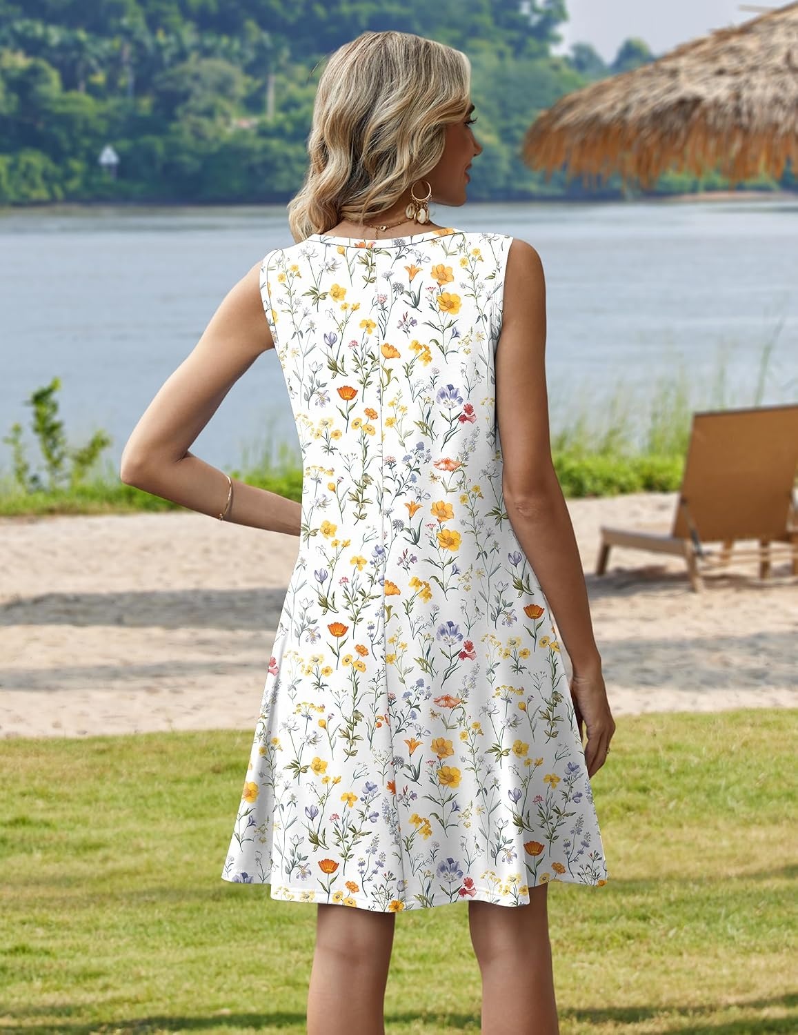 image:imageZeagoo Womens Summer Dress 2026 Sleeveless Casual ALine Tshirt SundressesWhite Floral