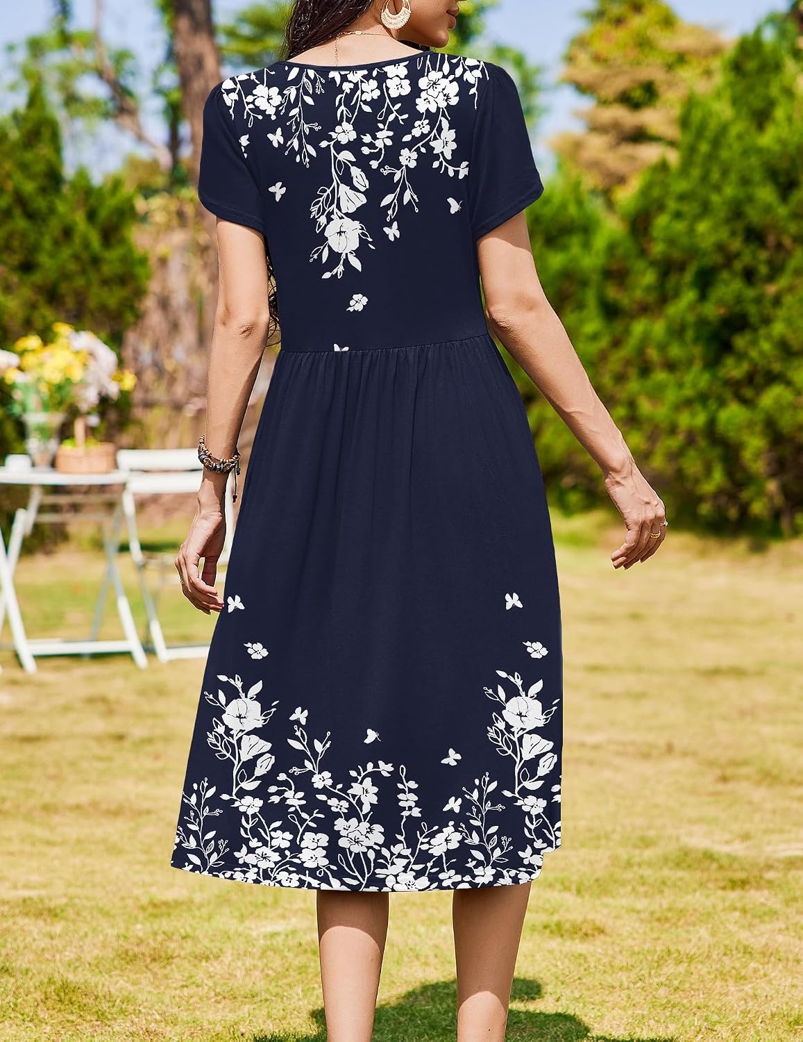 image:imageZeagoo Womens Summer Dresses Casual Aline Midi Dress Short Sleeve Floral Tshirt Dress Flowy Beach Sundresses with Pockets01navy Blue Floral