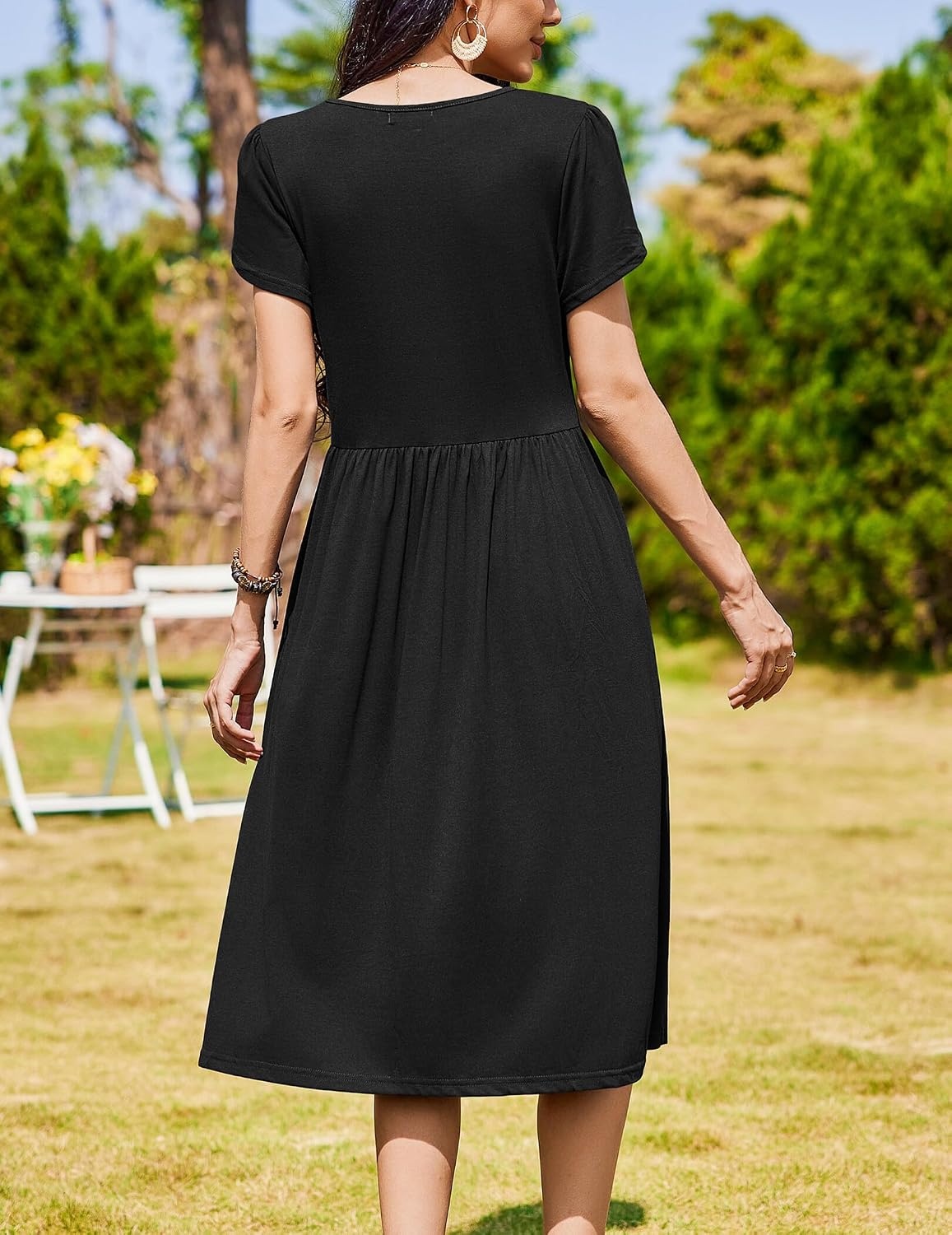 image:imageZeagoo Womens Summer Dresses Casual Aline Midi Dress Short Sleeve Floral Tshirt Dress Flowy Beach Sundresses with PocketsBlack