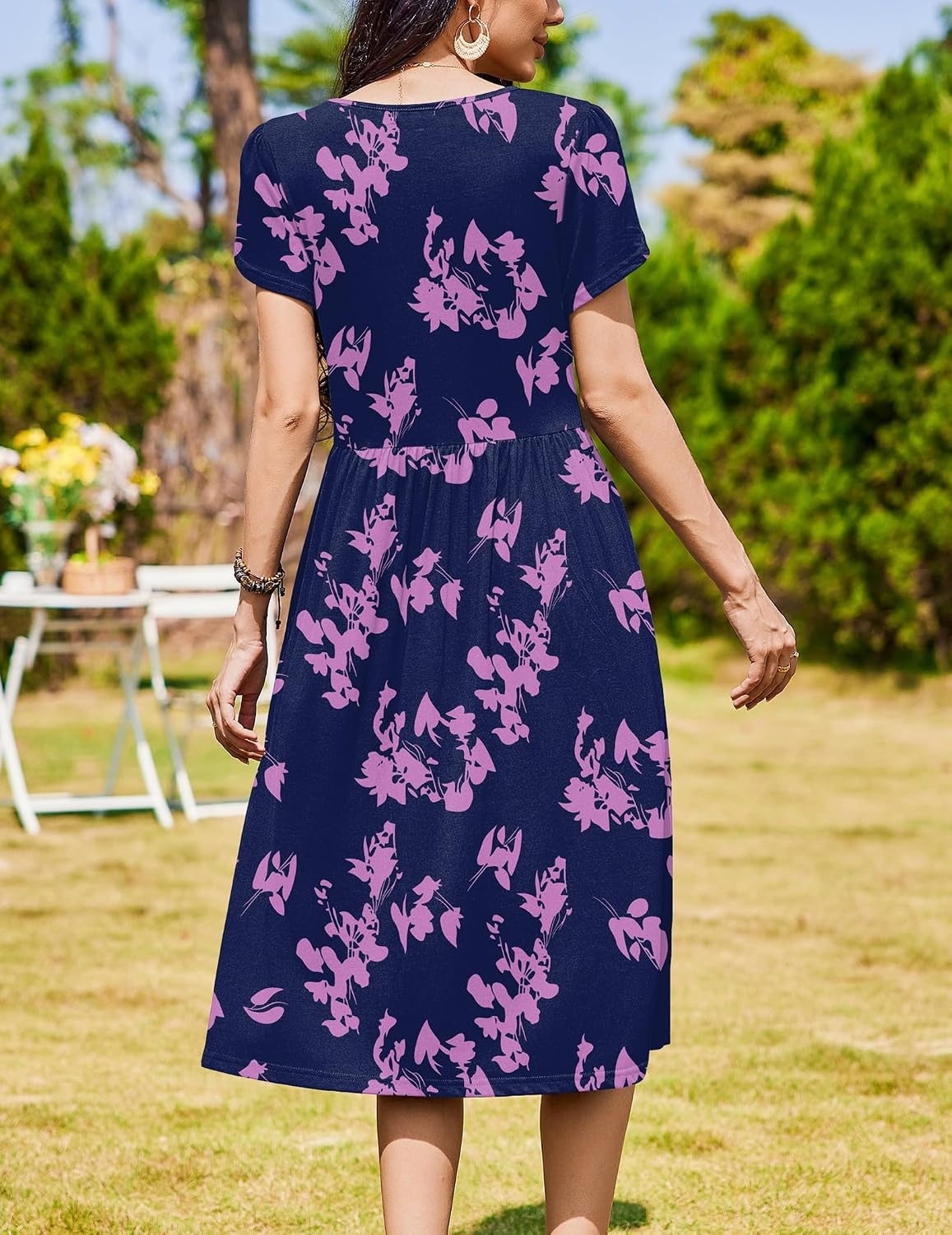 image:imageZeagoo Womens Summer Dresses Casual Aline Midi Dress Short Sleeve Floral Tshirt Dress Flowy Beach Sundresses with PocketsBlack Purpleprinted