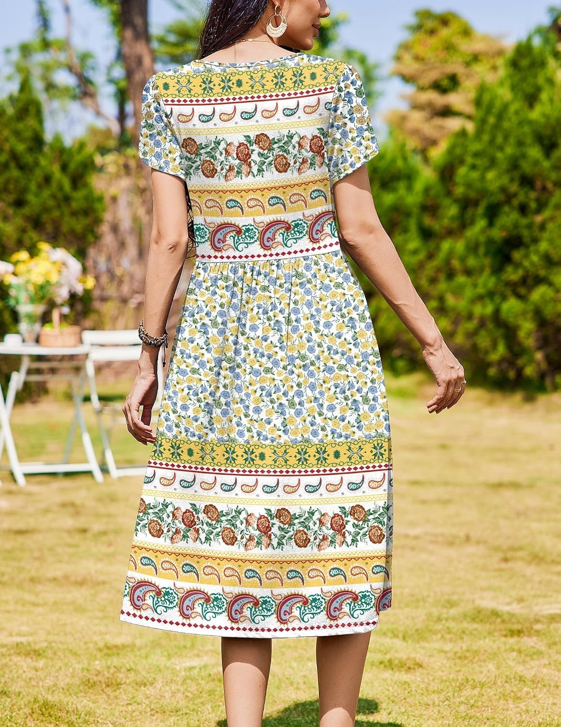 image:imageZeagoo Womens Summer Dresses Casual Aline Midi Dress Short Sleeve Floral Tshirt Dress Flowy Beach Sundresses with PocketsBlue Yellow Bohemian