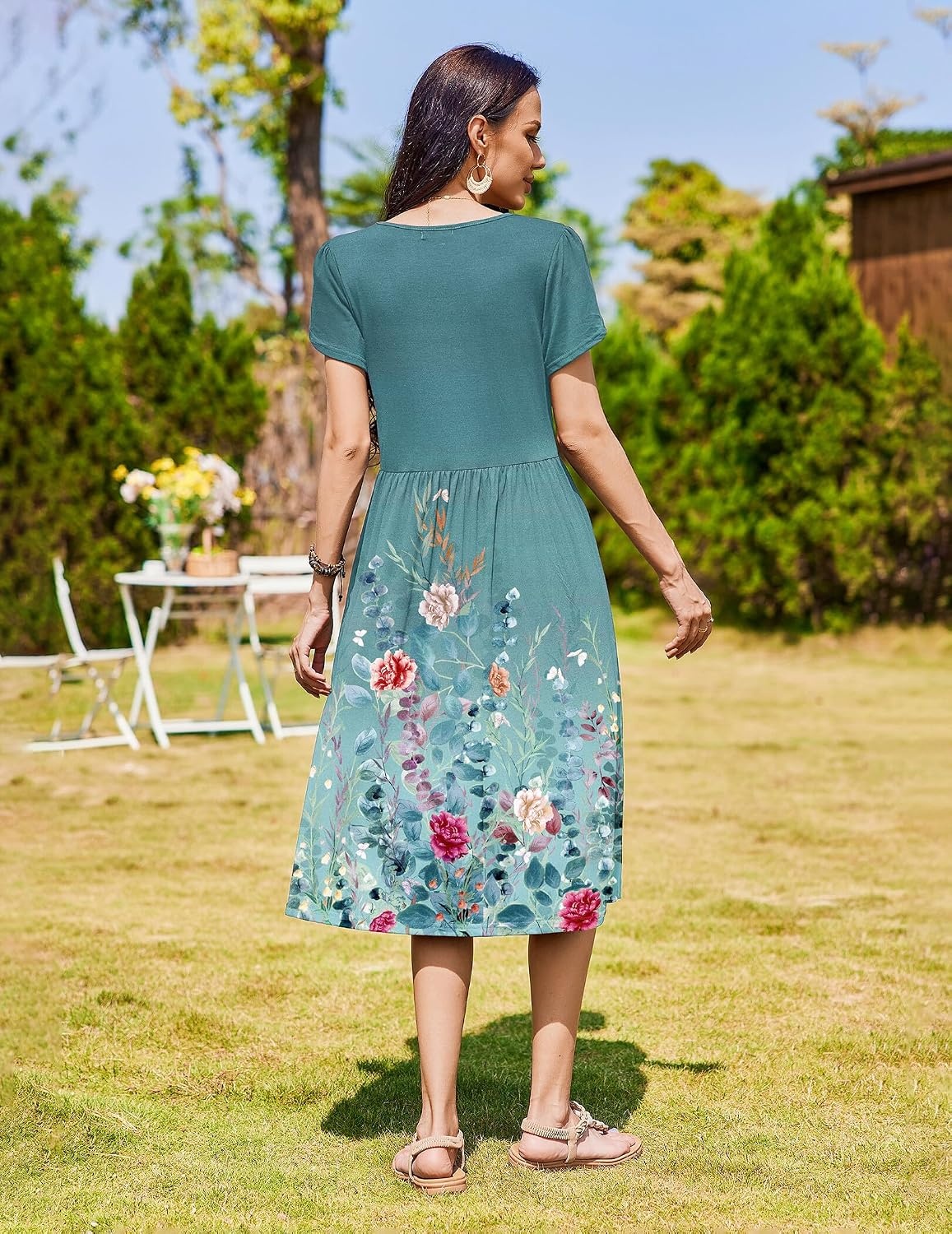 image:imageZeagoo Womens Summer Dresses Casual Aline Midi Dress Short Sleeve Floral Tshirt Dress Flowy Beach Sundresses with PocketsGreen Print