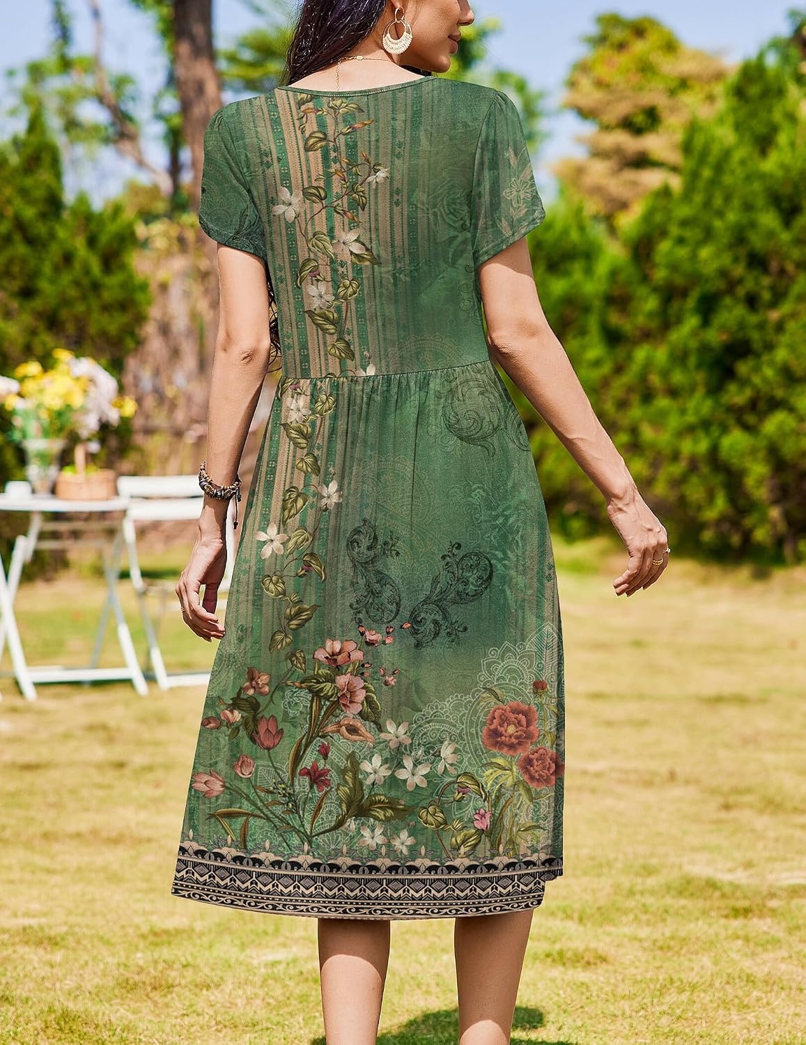 image:imageZeagoo Womens Summer Dresses Casual Aline Midi Dress Short Sleeve Floral Tshirt Dress Flowy Beach Sundresses with PocketsGreen Printed