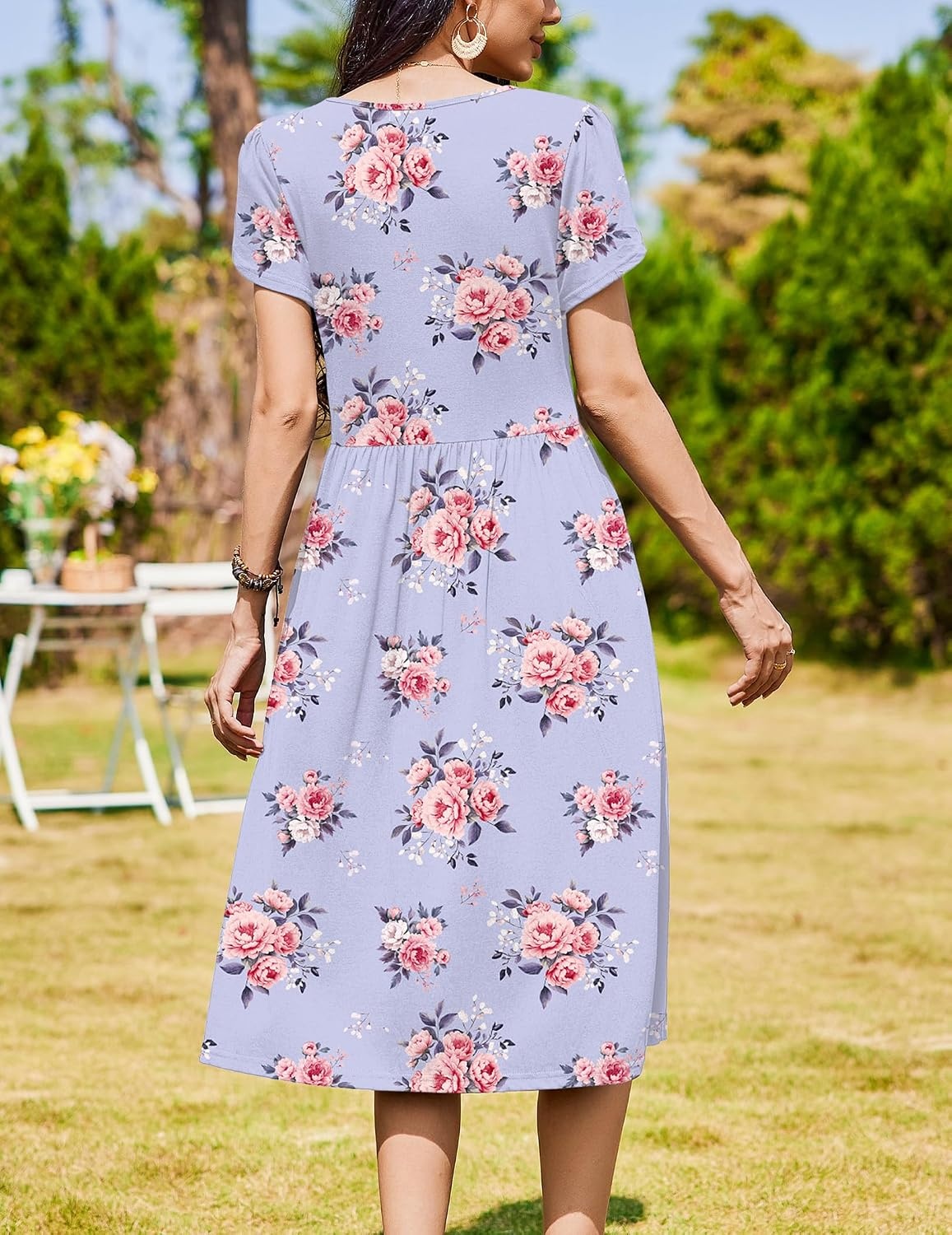 image:imageZeagoo Womens Summer Dresses Casual Aline Midi Dress Short Sleeve Floral Tshirt Dress Flowy Beach Sundresses with PocketsPurple Floral