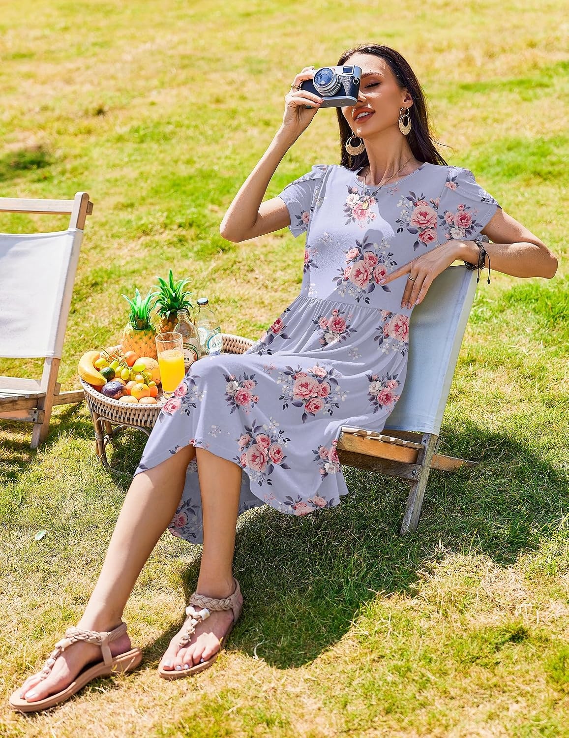 image:imageZeagoo Womens Summer Dresses Casual Aline Midi Dress Short Sleeve Floral Tshirt Dress Flowy Beach Sundresses with PocketsPurple Floral