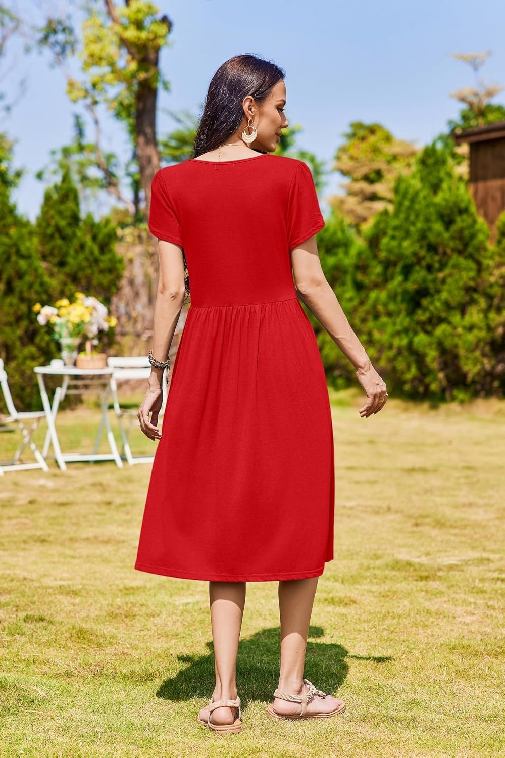 image:imageZeagoo Womens Summer Dresses Casual Aline Midi Dress Short Sleeve Floral Tshirt Dress Flowy Beach Sundresses with PocketsRed