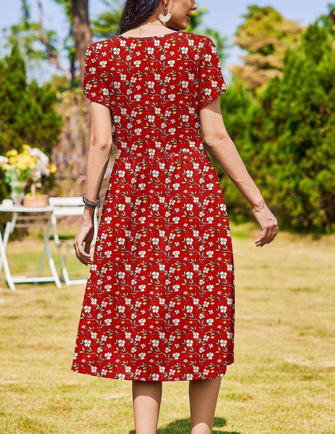 image:imageZeagoo Womens Summer Dresses Casual Aline Midi Dress Short Sleeve Floral Tshirt Dress Flowy Beach Sundresses with PocketsRed Floral