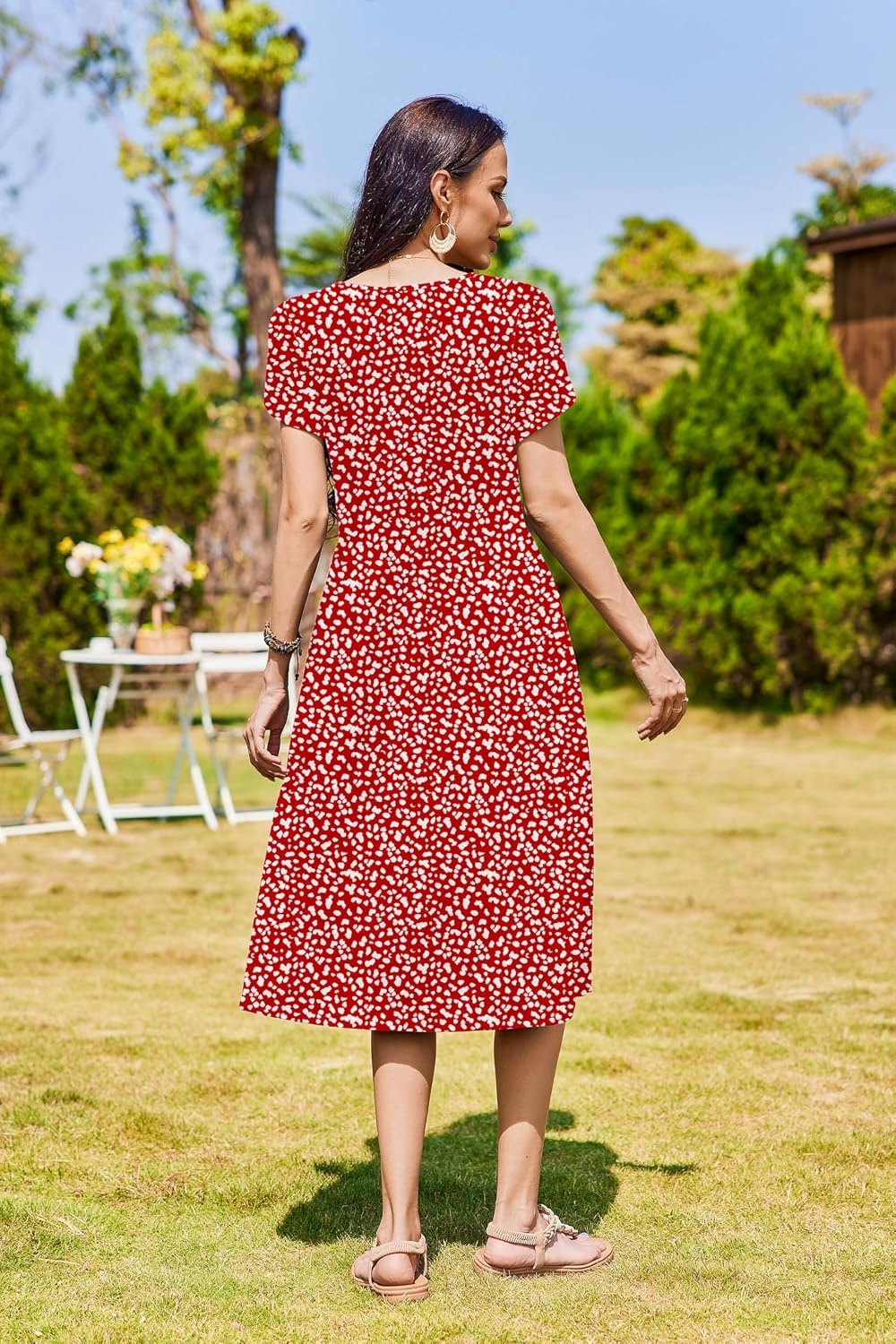 image:imageZeagoo Womens Summer Dresses Casual Aline Midi Dress Short Sleeve Floral Tshirt Dress Flowy Beach Sundresses with PocketsRed Round Dot