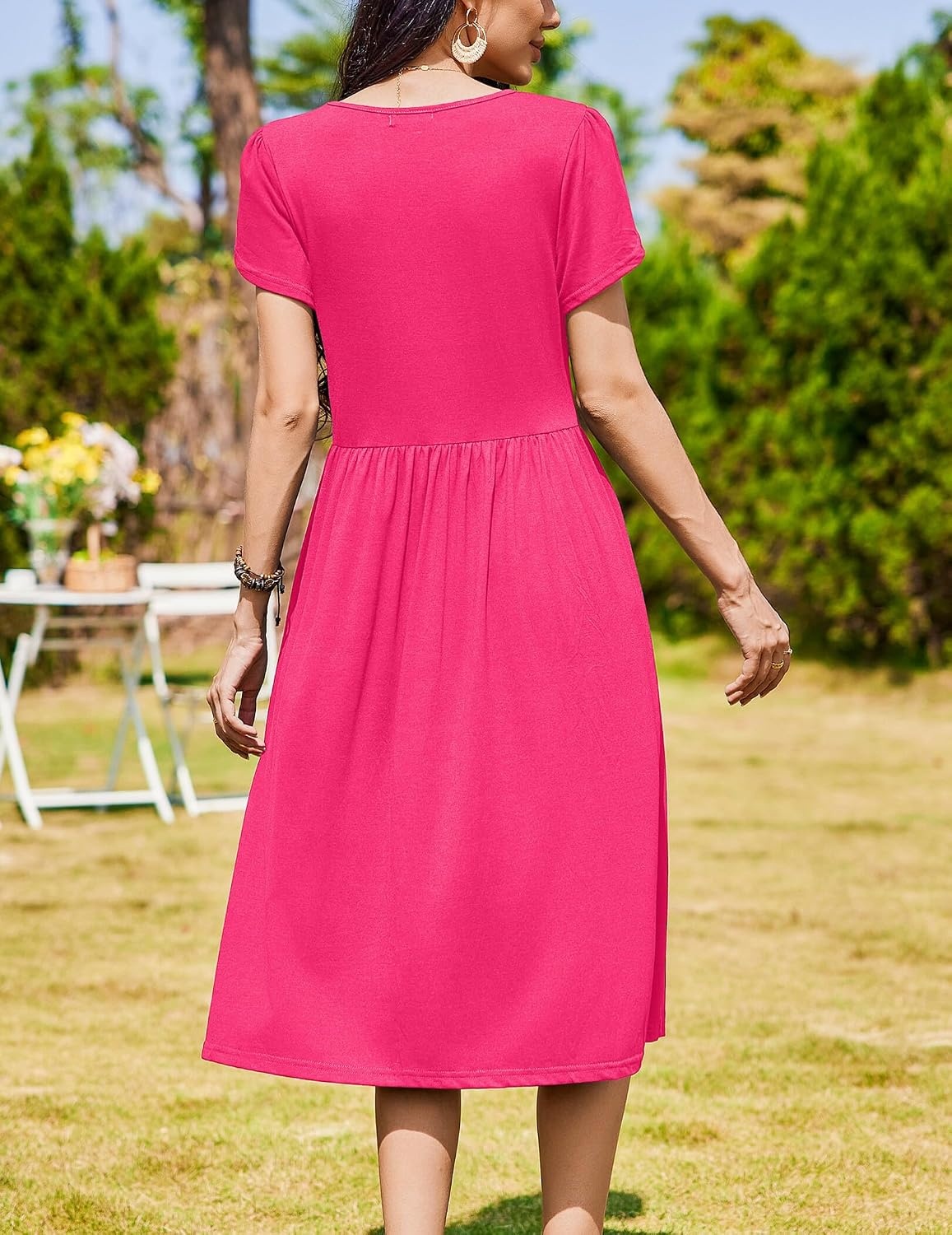 image:imageZeagoo Womens Summer Dresses Casual Aline Midi Dress Short Sleeve Floral Tshirt Dress Flowy Beach Sundresses with PocketsRose Red