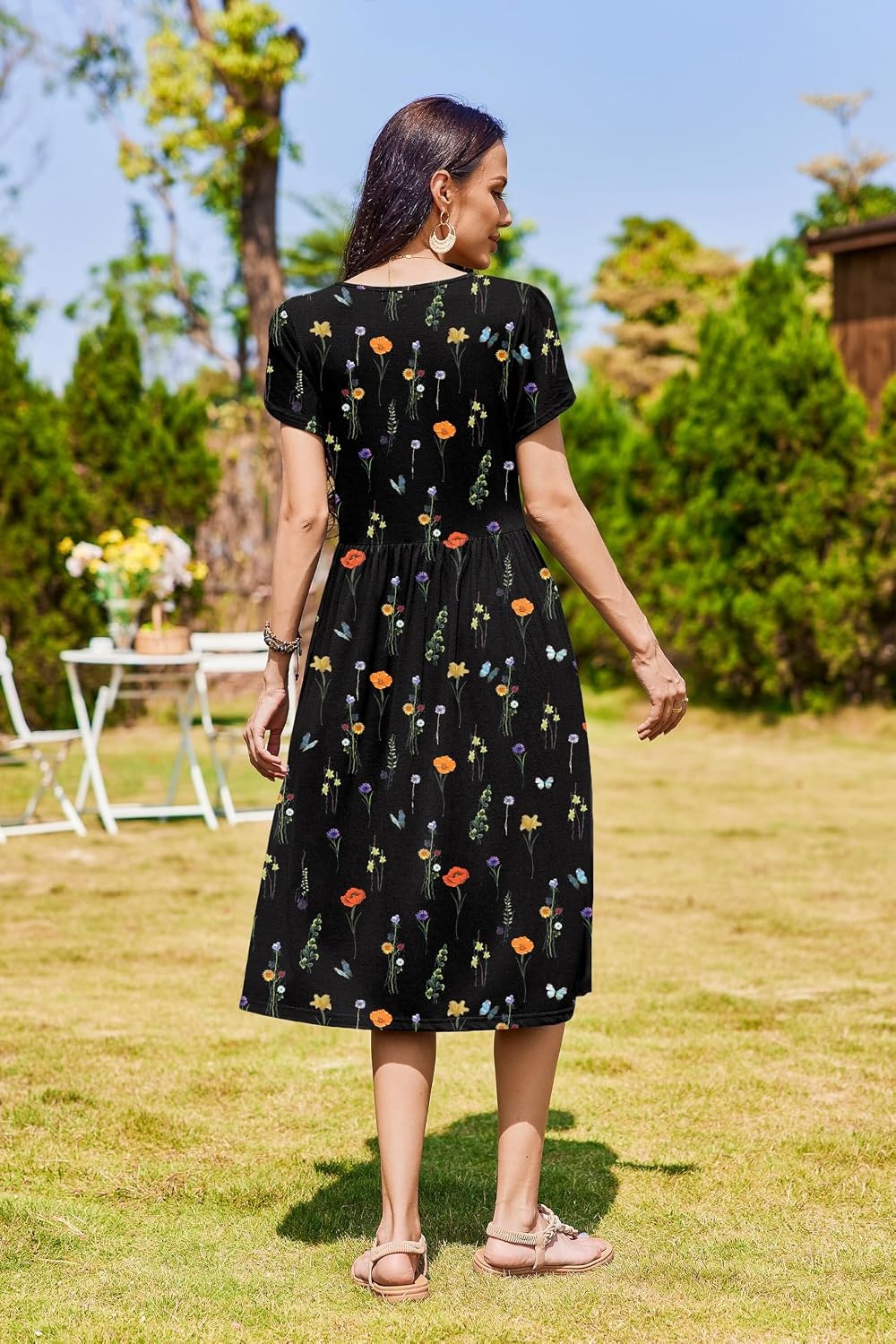 image:imageZeagoo Womens Summer Dresses Casual Aline Midi Dress Short Sleeve Floral Tshirt Dress Flowy Beach Sundresses with PocketsWf100